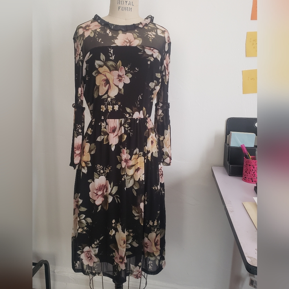 Gilli Black Floral Sheer Dress